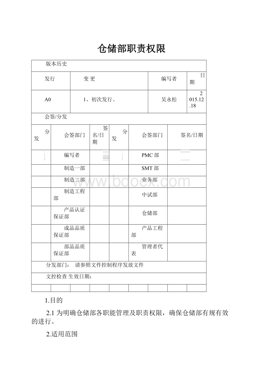 仓储部职责权限Word文档格式.docx