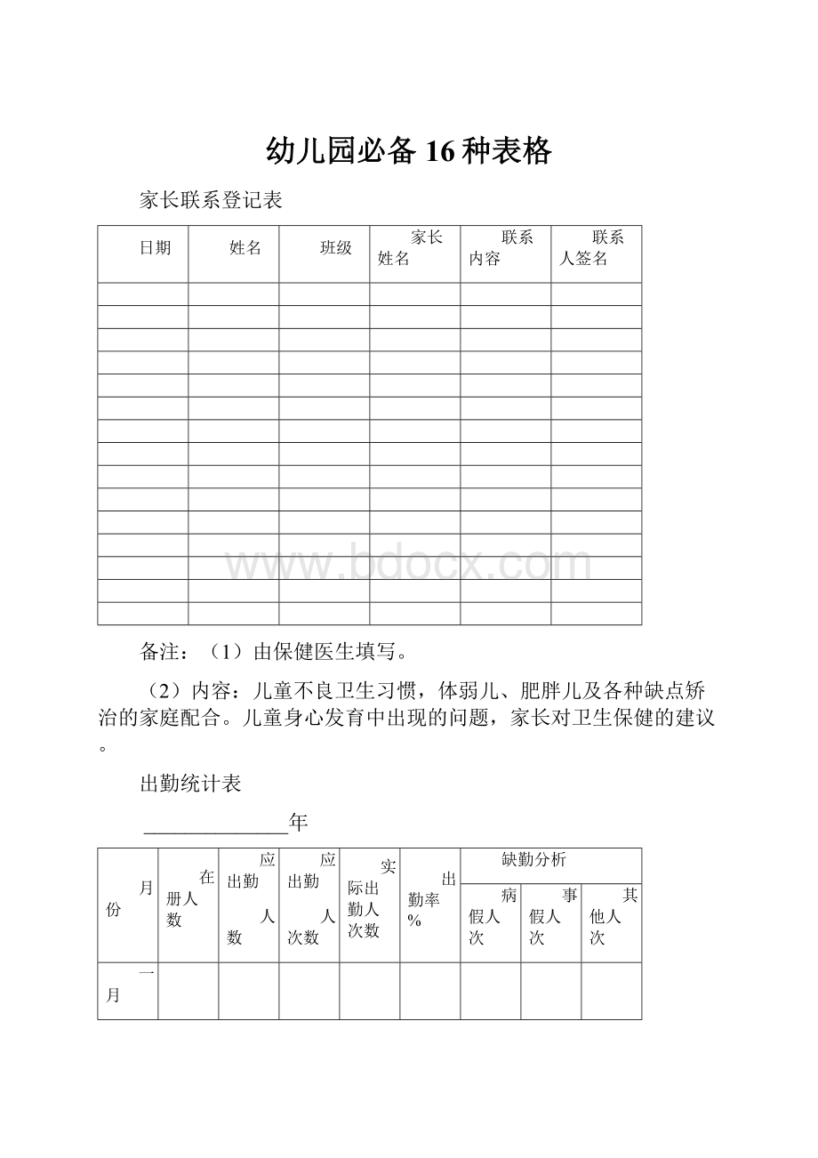 幼儿园必备16种表格.docx