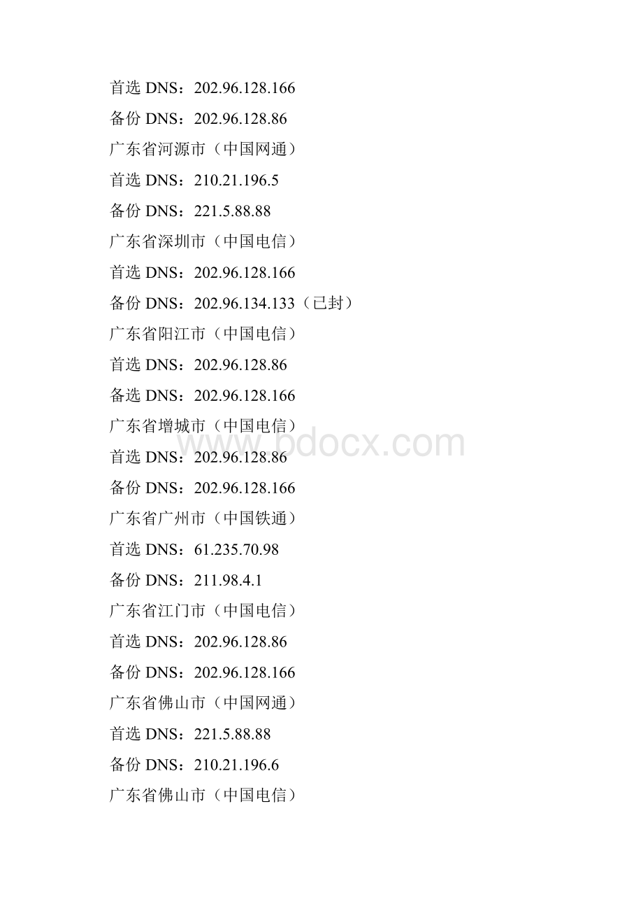 全国大部分地区的DNS地址汇总Word下载.docx_第3页