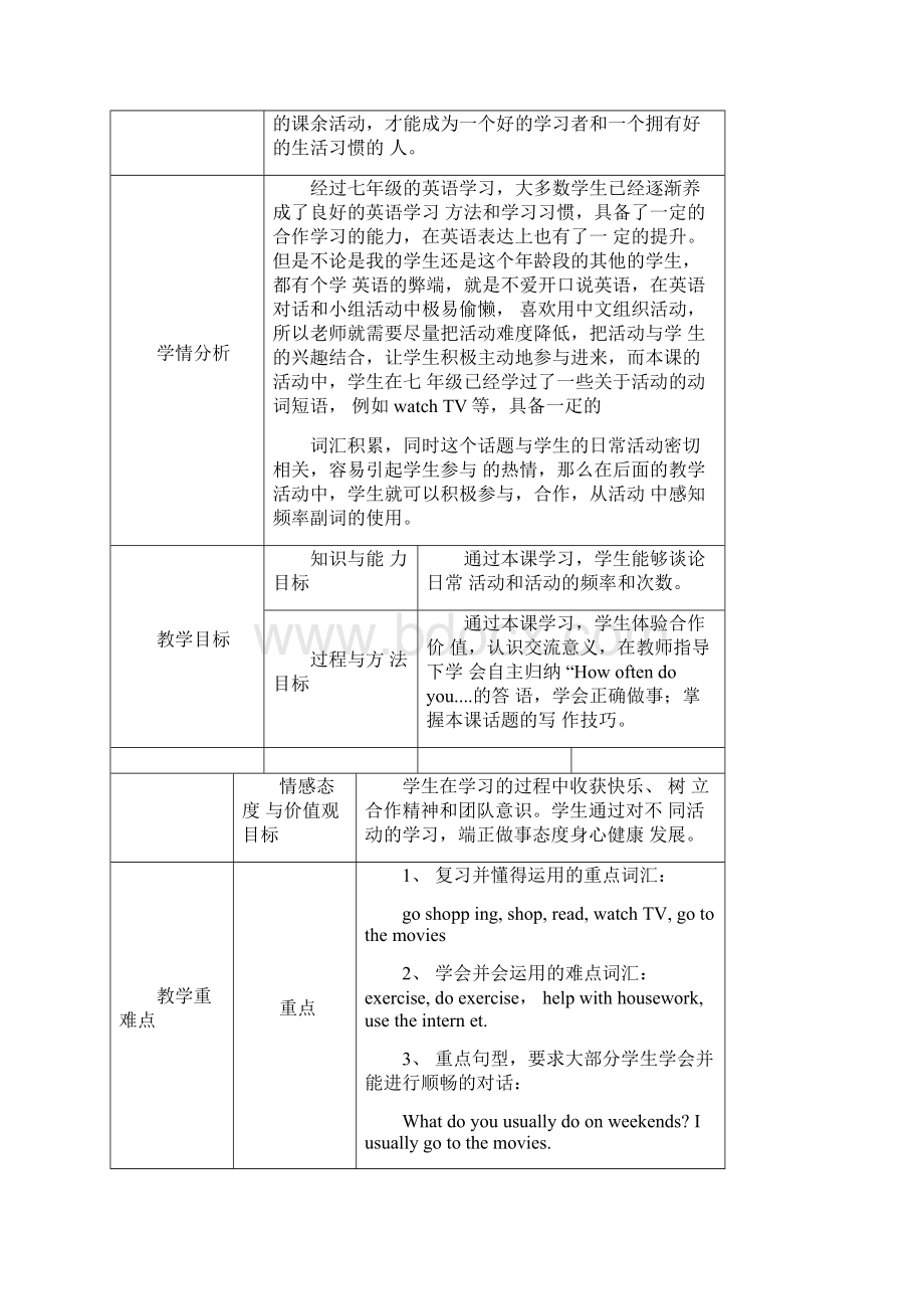 新目标八年级英语上册Unit2Howoftendoyouexercise教学设计Word文档下载推荐.docx_第2页