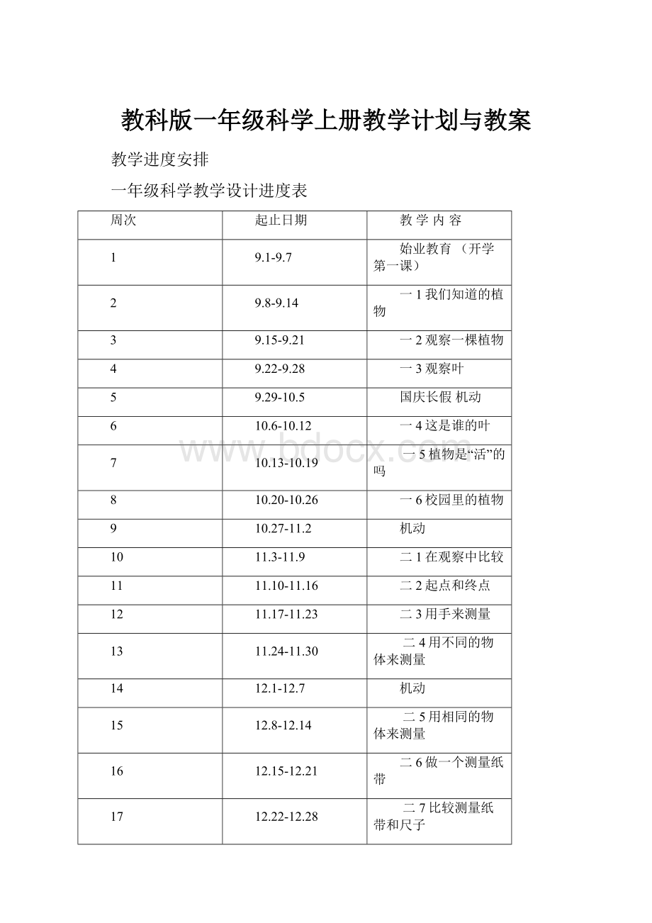 教科版一年级科学上册教学计划与教案.docx_第1页