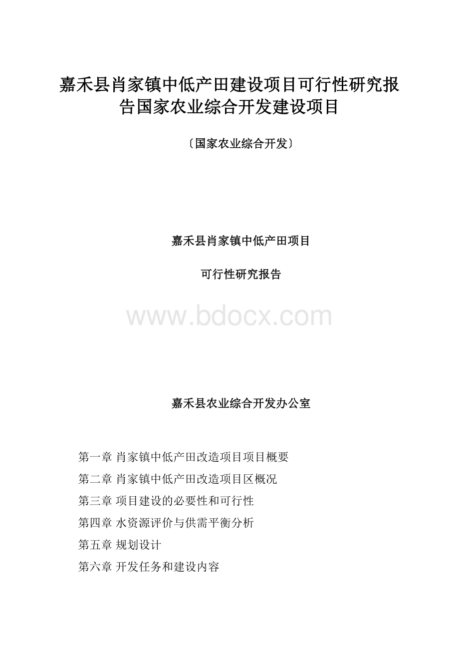 嘉禾县肖家镇中低产田建设项目可行性研究报告国家农业综合开发建设项目.docx