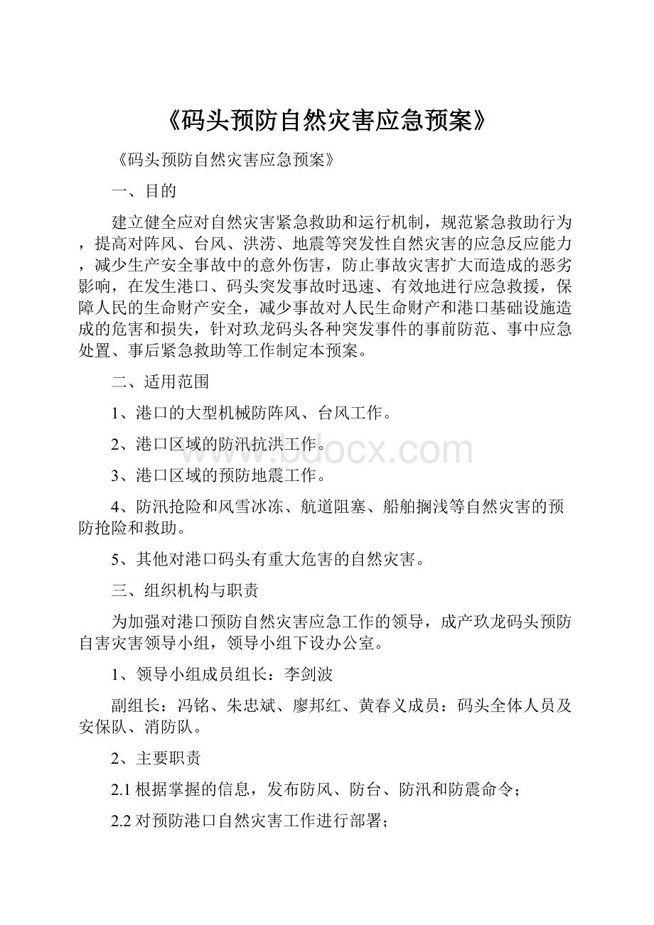 《码头预防自然灾害应急预案》Word格式.docx