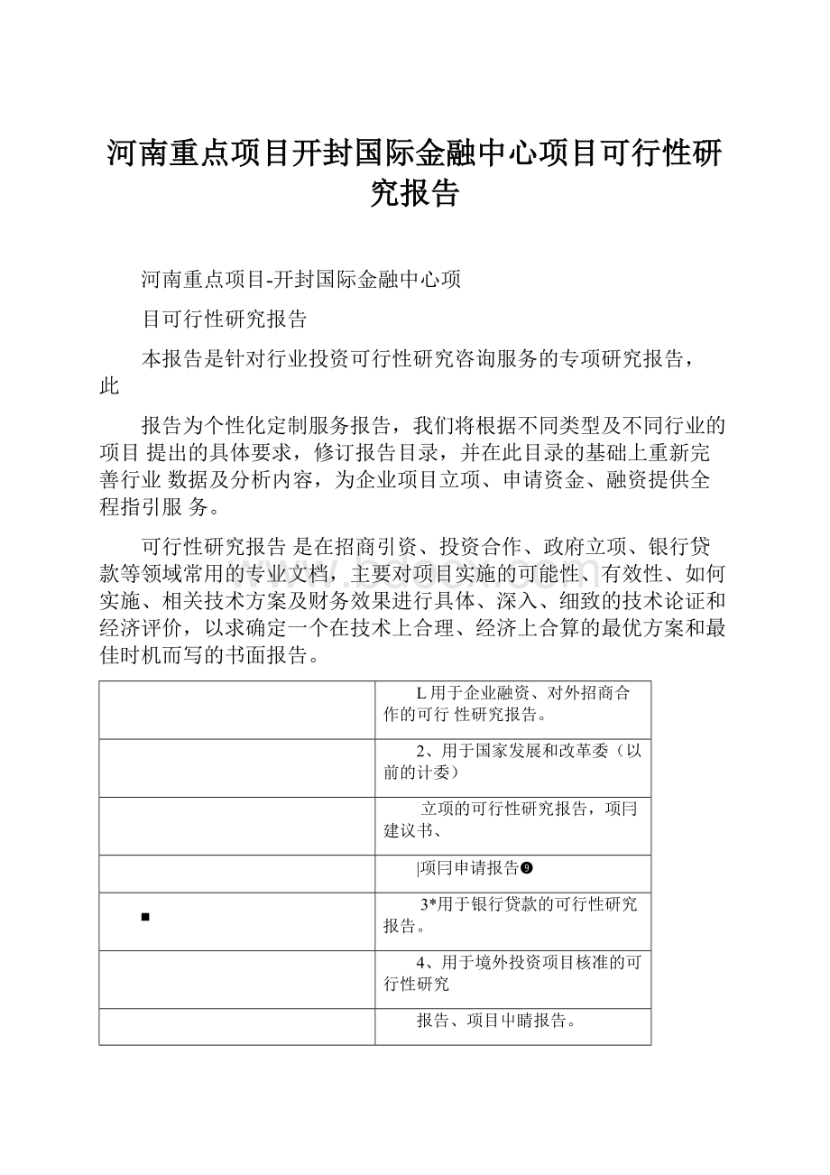 河南重点项目开封国际金融中心项目可行性研究报告.docx_第1页