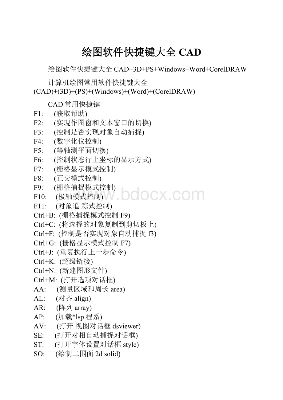 绘图软件快捷键大全CADWord格式.docx