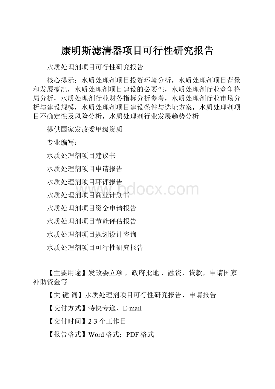 康明斯滤清器项目可行性研究报告.docx_第1页