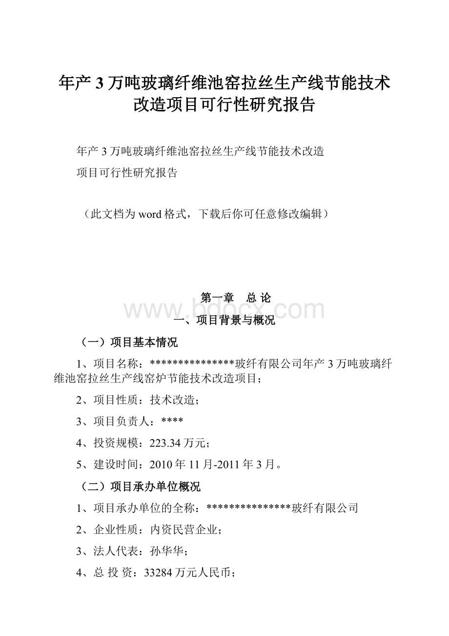 年产3万吨玻璃纤维池窑拉丝生产线节能技术改造项目可行性研究报告Word格式文档下载.docx