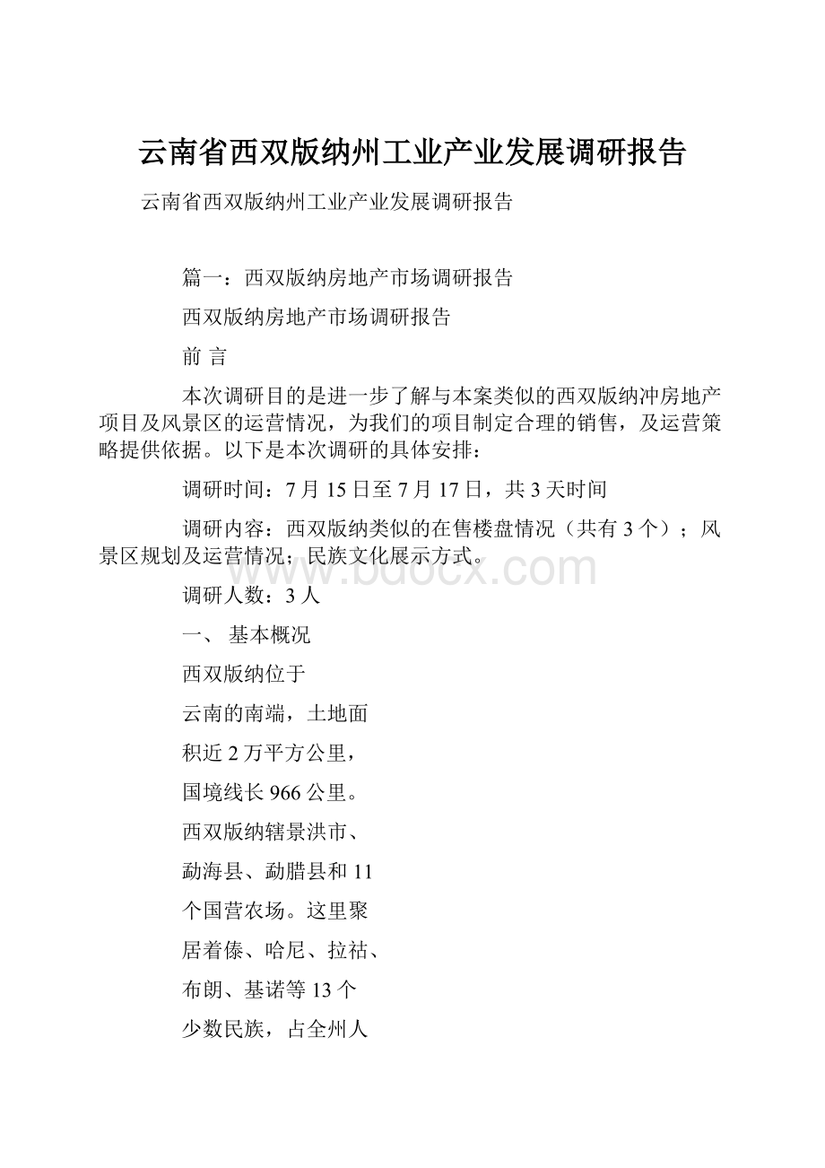 云南省西双版纳州工业产业发展调研报告.docx_第1页