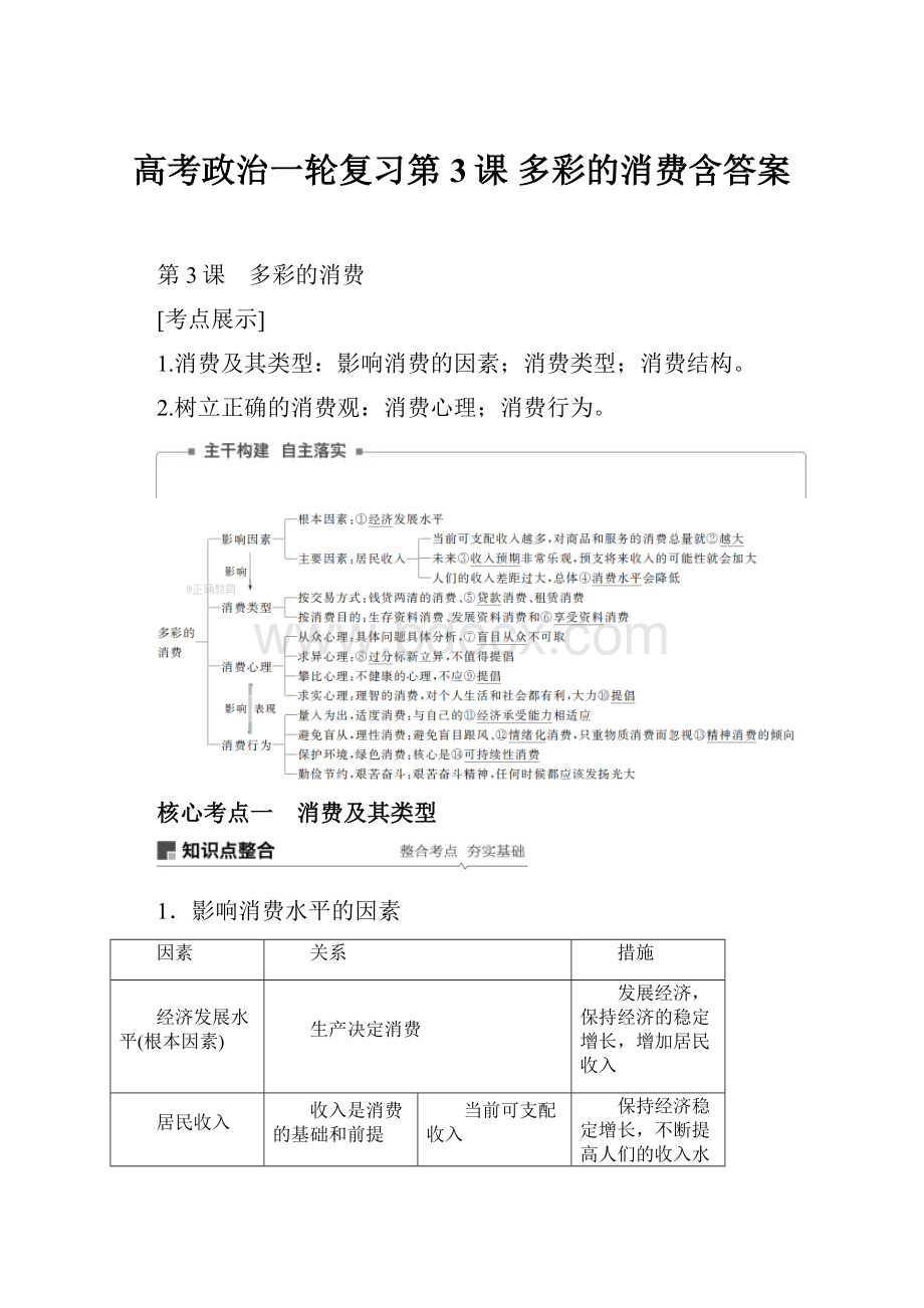 高考政治一轮复习第3课 多彩的消费含答案.docx_第1页