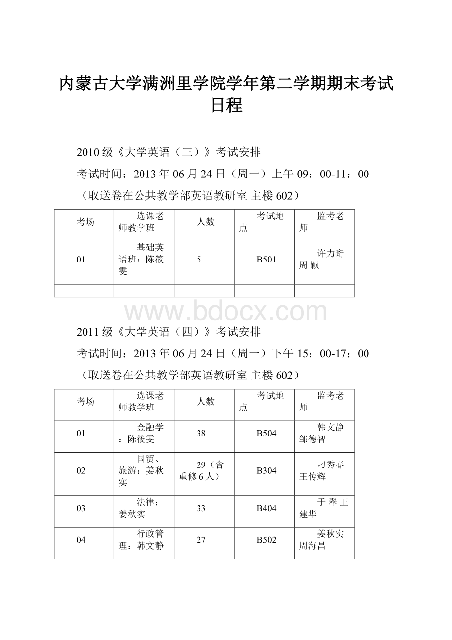 内蒙古大学满洲里学院学年第二学期期末考试日程Word格式文档下载.docx