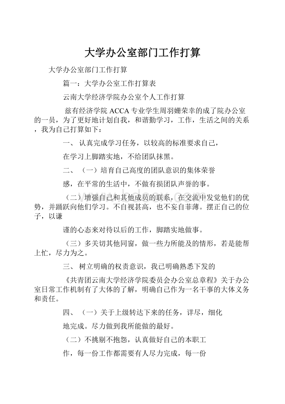 大学办公室部门工作打算.docx