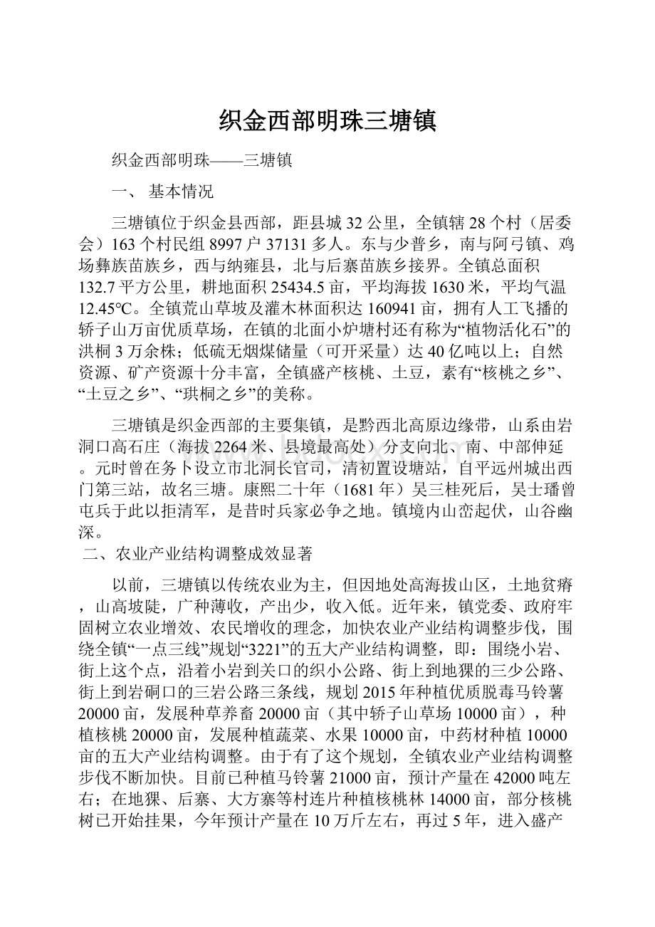 织金西部明珠三塘镇Word文档下载推荐.docx