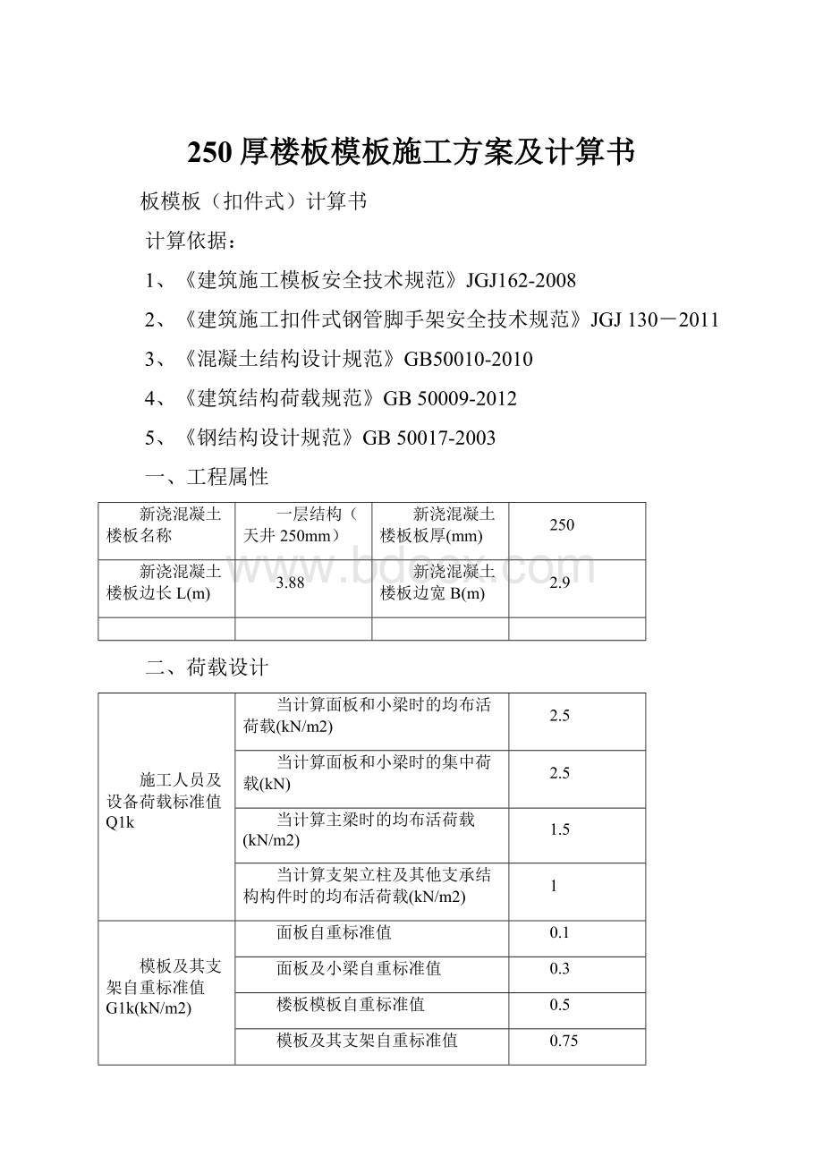 250厚楼板模板施工方案及计算书.docx