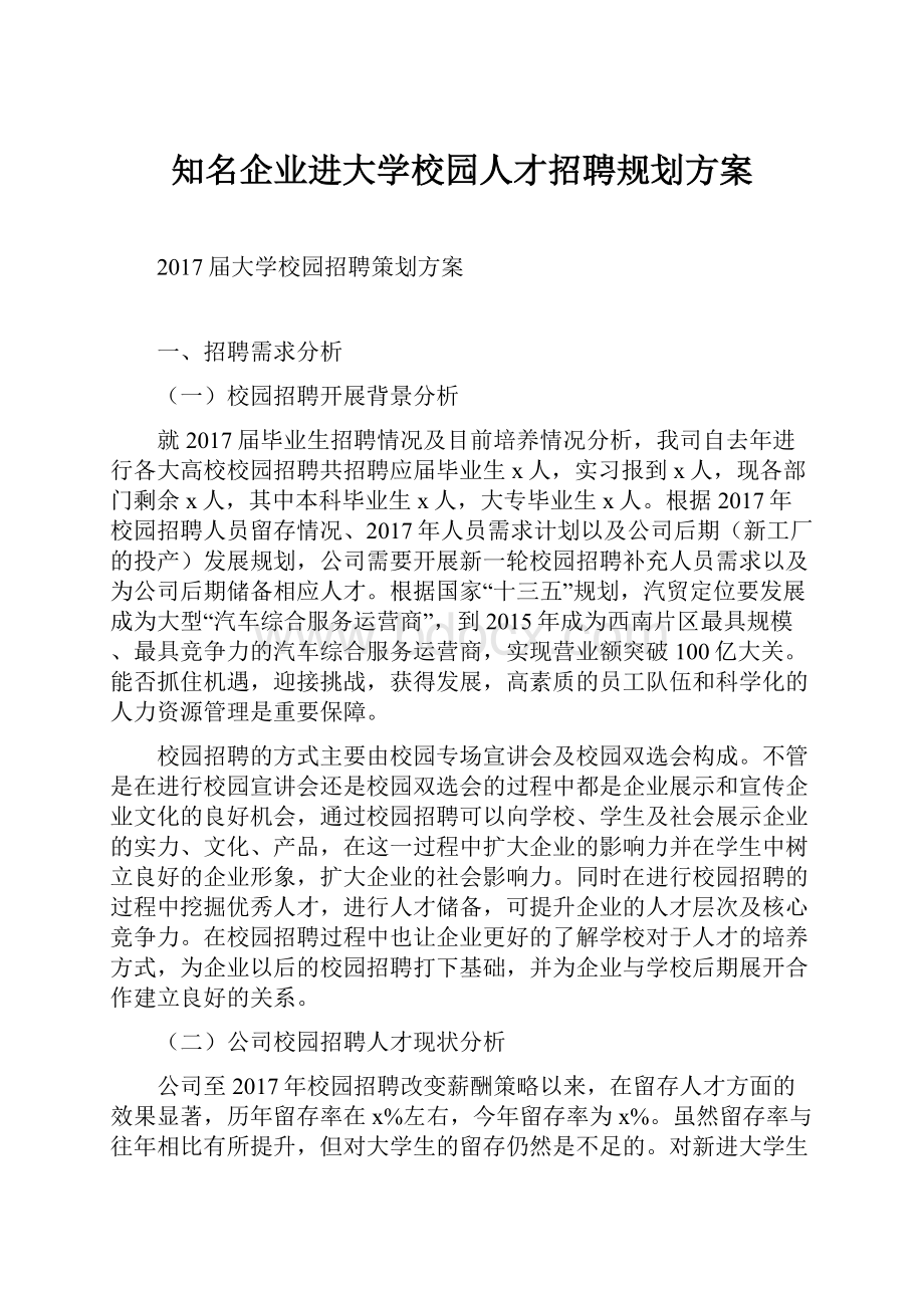 知名企业进大学校园人才招聘规划方案Word文档下载推荐.docx