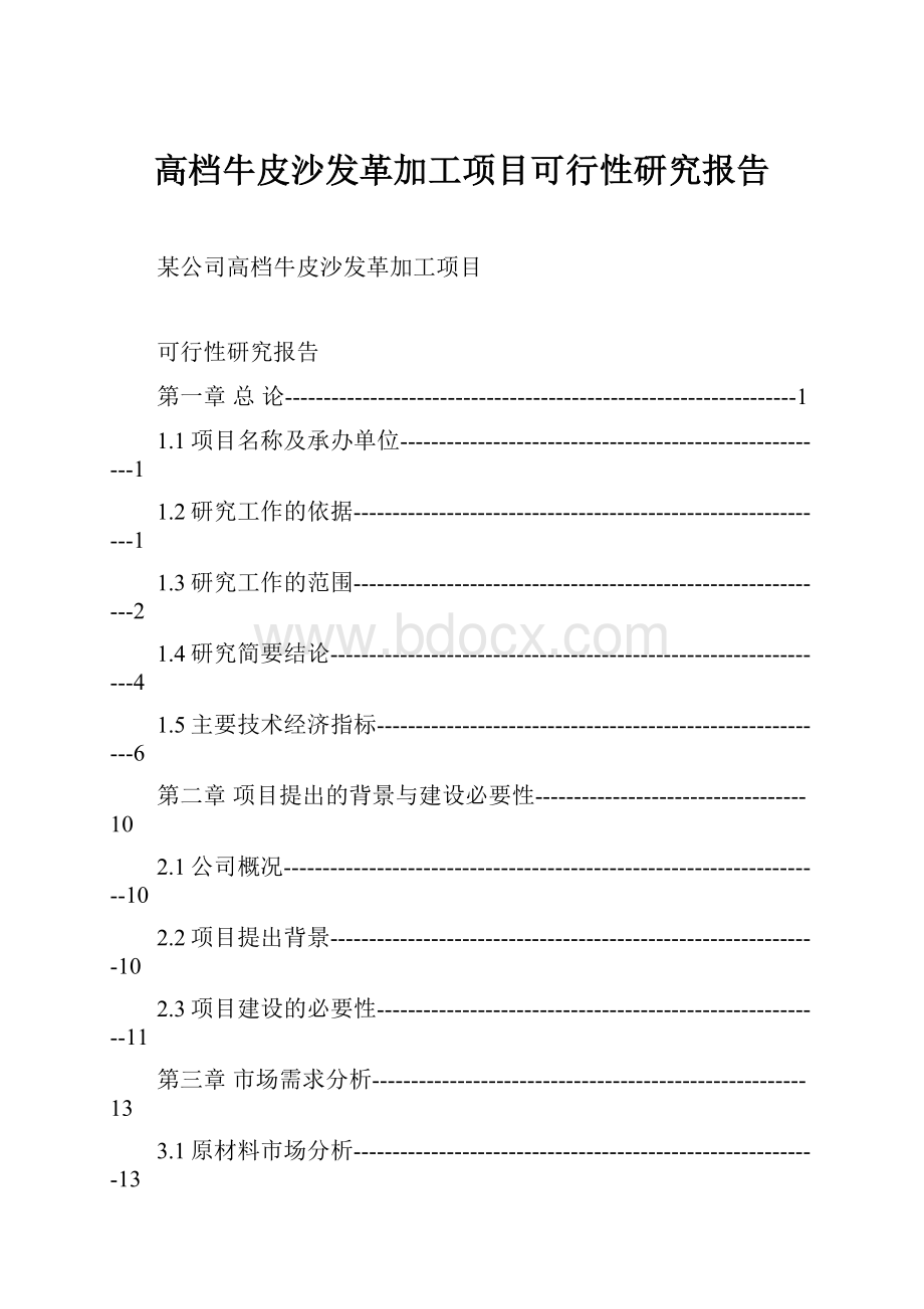 高档牛皮沙发革加工项目可行性研究报告.docx_第1页