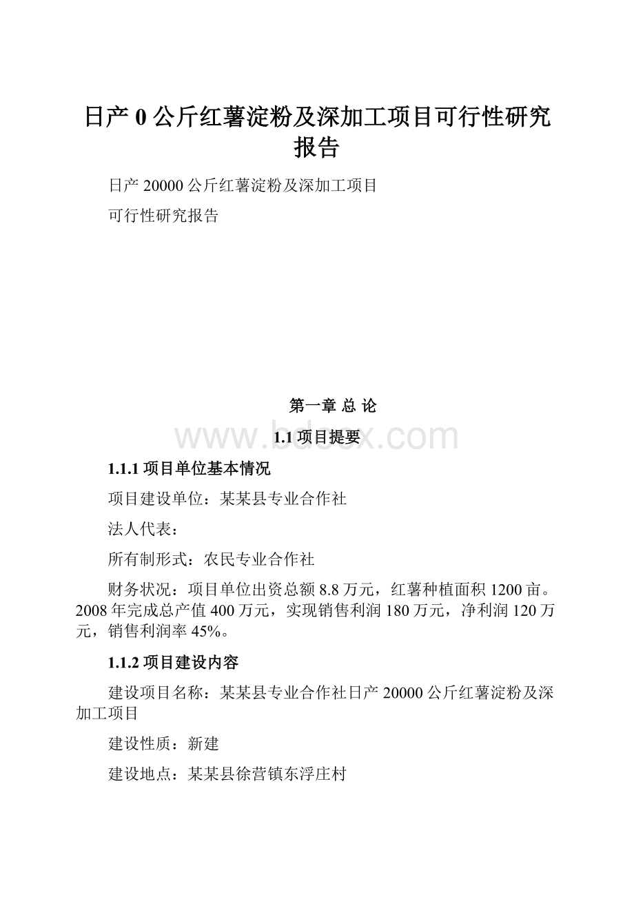 日产0公斤红薯淀粉及深加工项目可行性研究报告.docx_第1页