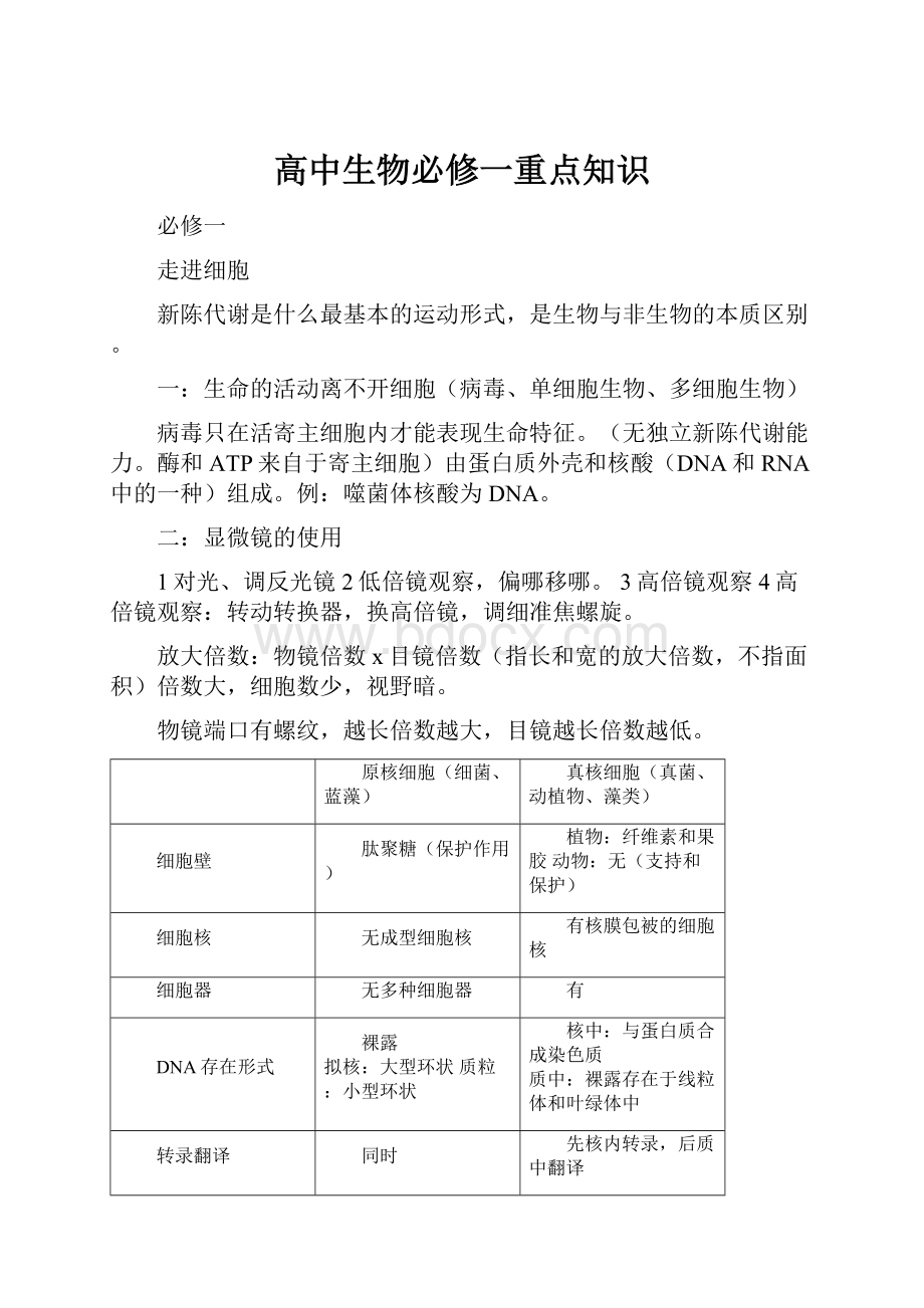 高中生物必修一重点知识Word文件下载.docx