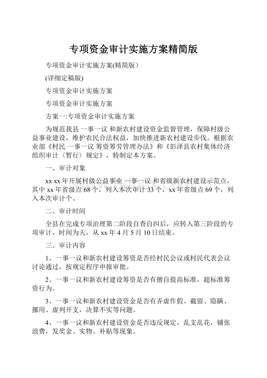 专项资金审计实施方案精简版文档格式.docx