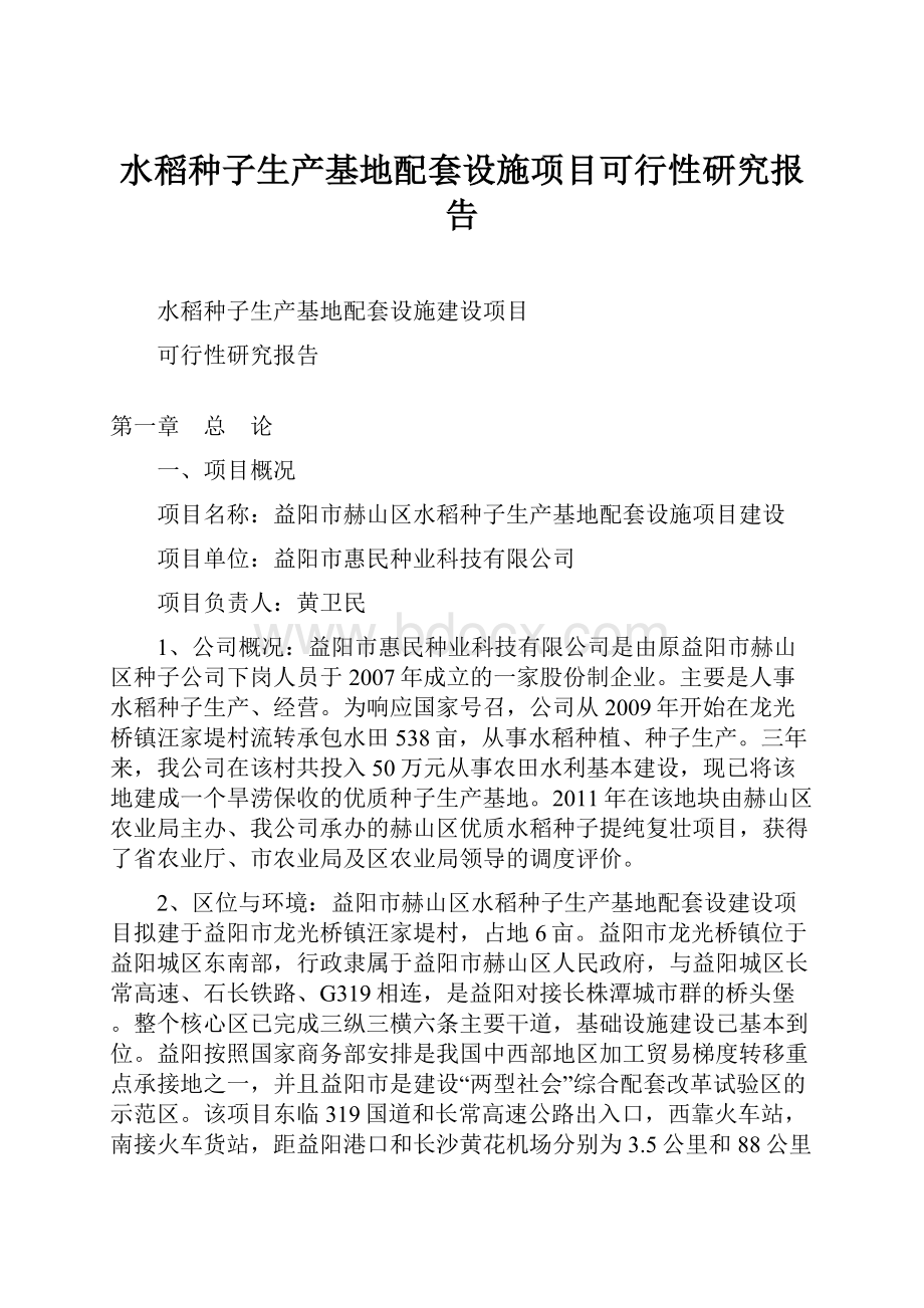 水稻种子生产基地配套设施项目可行性研究报告Word文档格式.docx_第1页