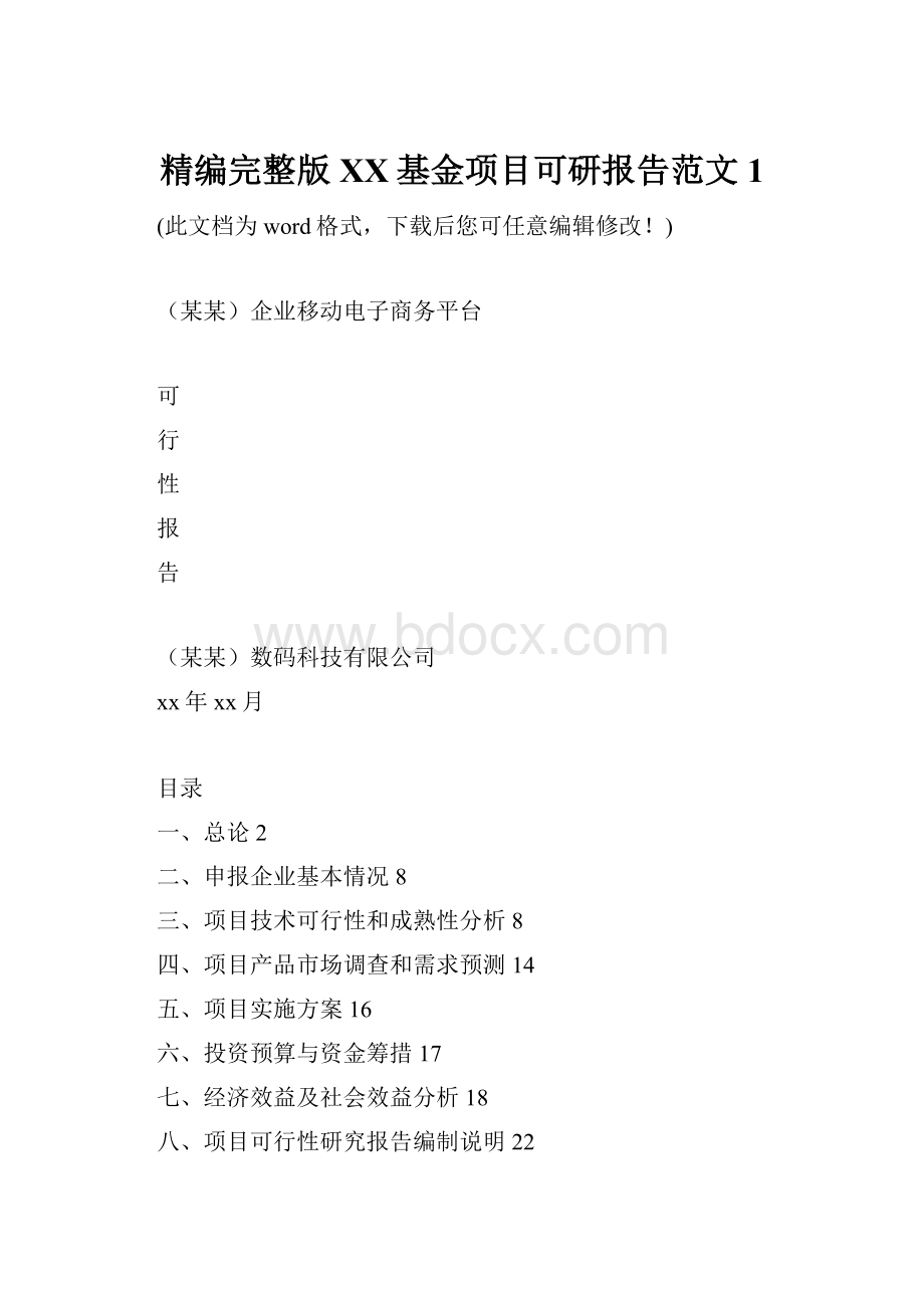 精编完整版XX基金项目可研报告范文1.docx_第1页