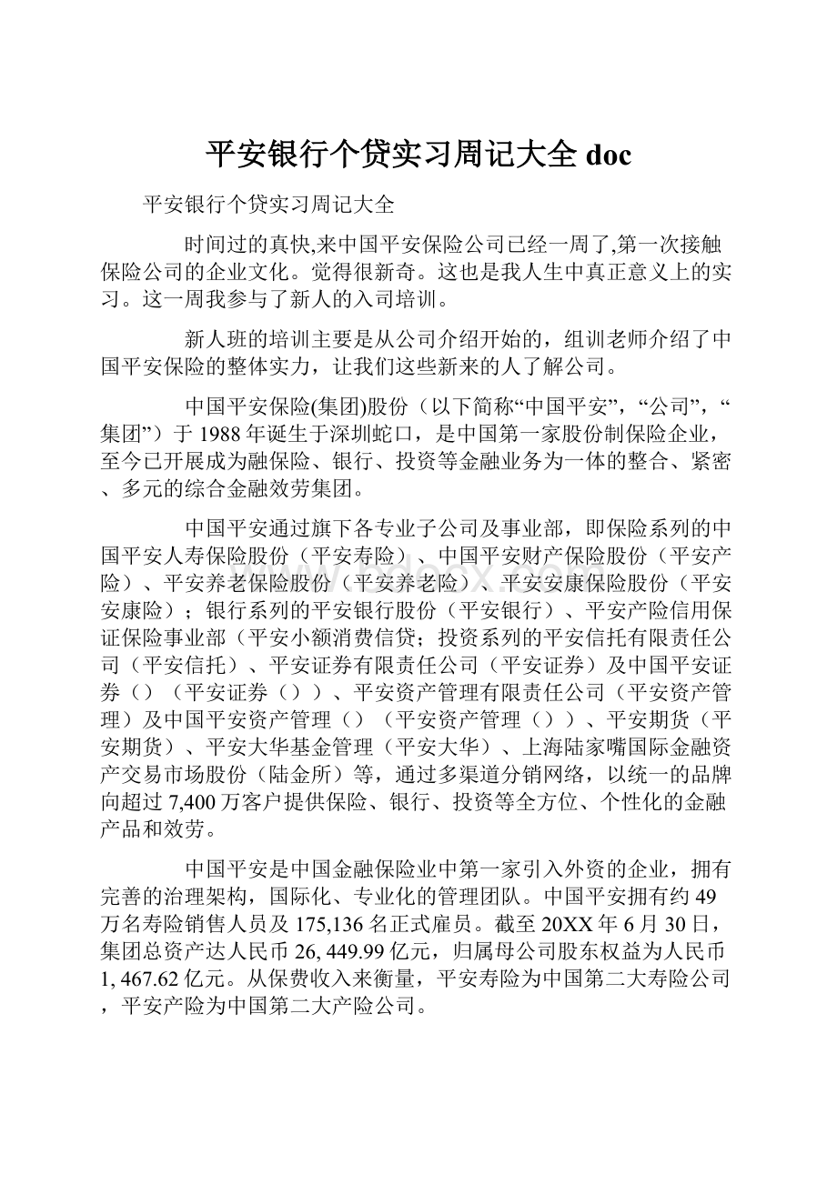 平安银行个贷实习周记大全docWord格式文档下载.docx