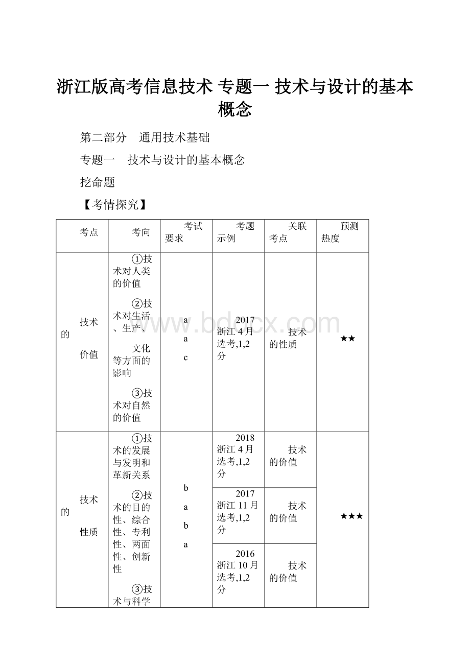 浙江版高考信息技术 专题一 技术与设计的基本概念.docx