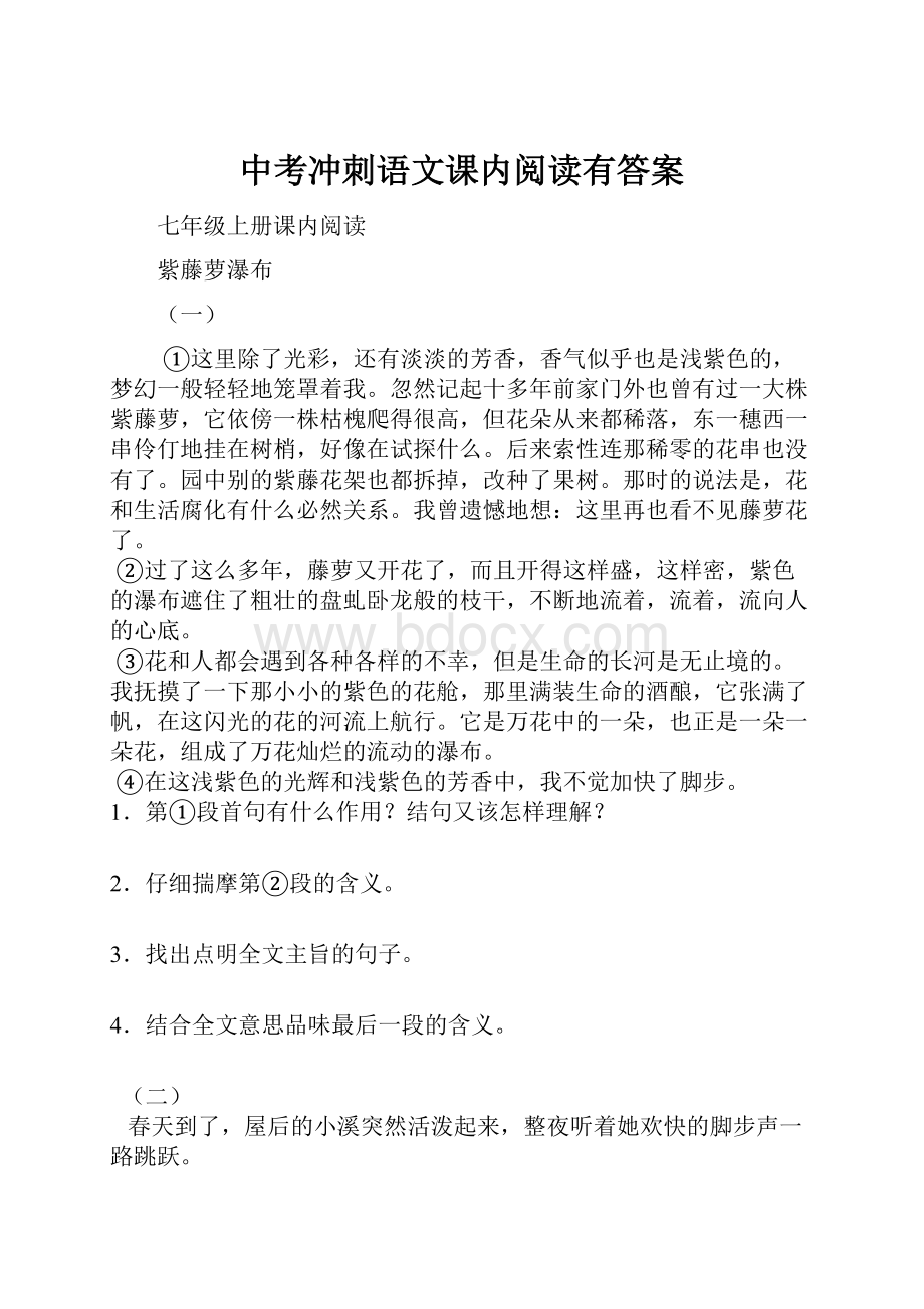 中考冲刺语文课内阅读有答案Word格式文档下载.docx