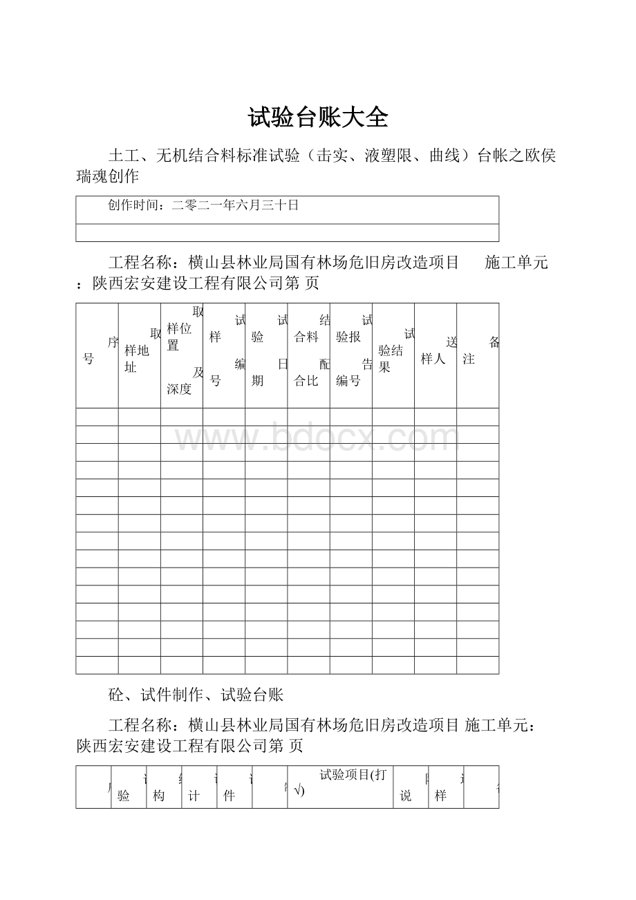 试验台账大全Word文件下载.docx