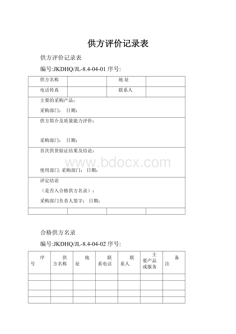 供方评价记录表Word下载.docx_第1页