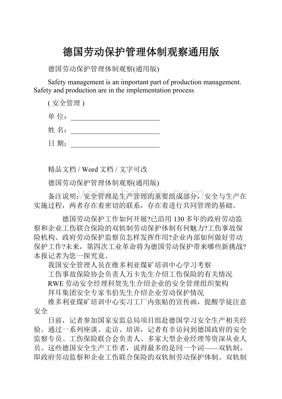 德国劳动保护管理体制观察通用版Word格式文档下载.docx_第1页