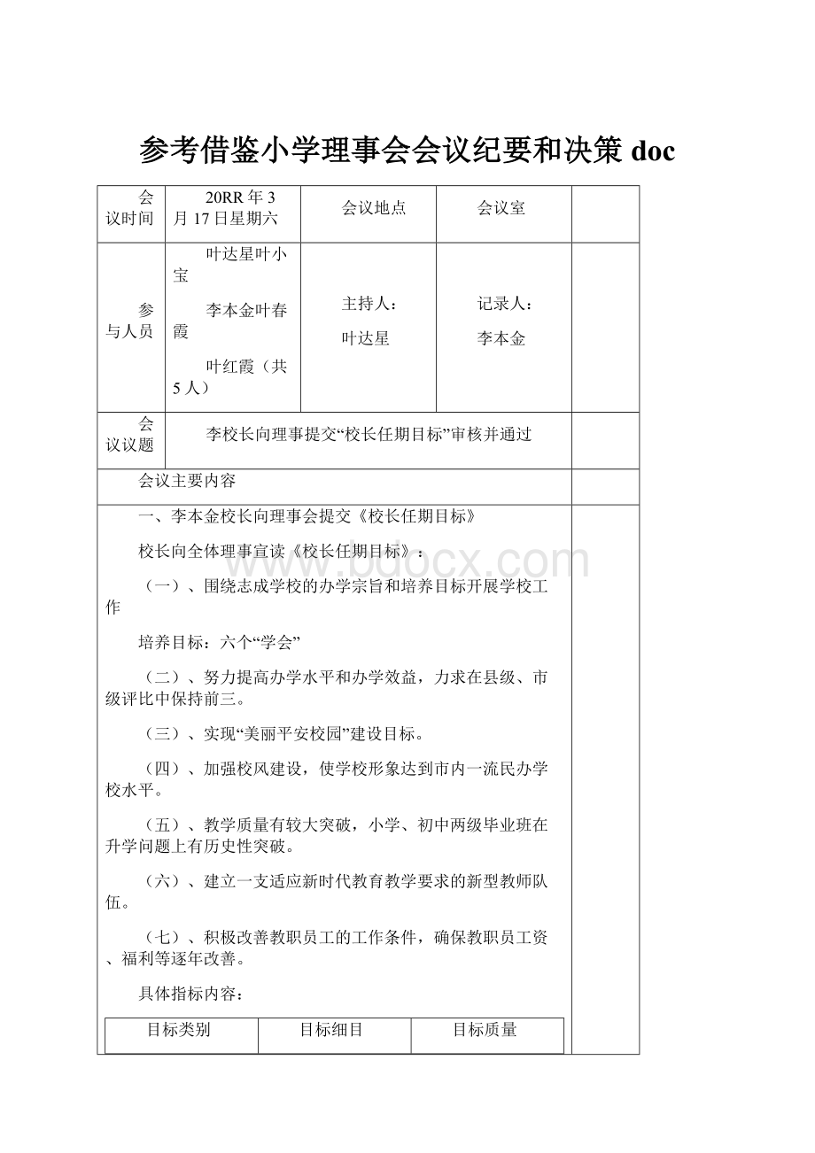 参考借鉴小学理事会会议纪要和决策doc.docx