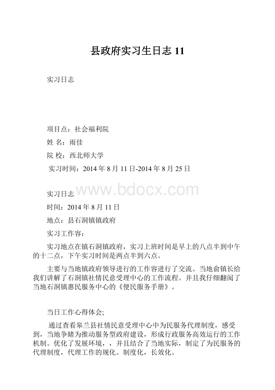 县政府实习生日志11Word文档格式.docx