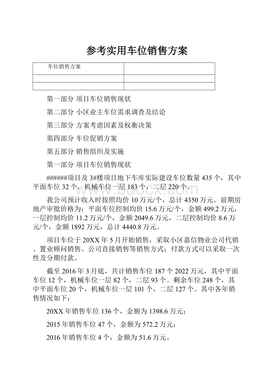 参考实用车位销售方案.docx_第1页