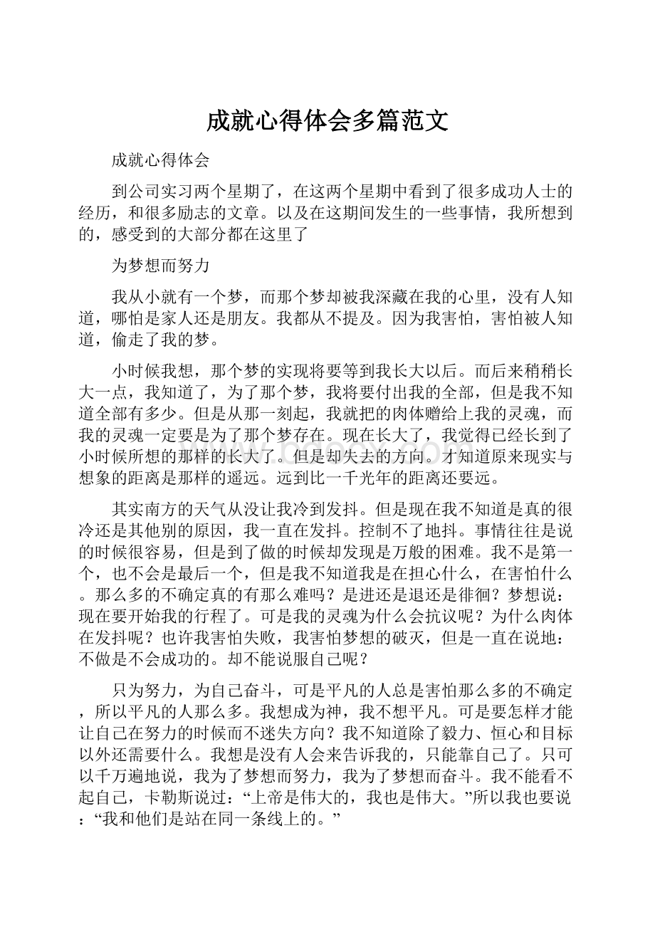 成就心得体会多篇范文Word格式.docx