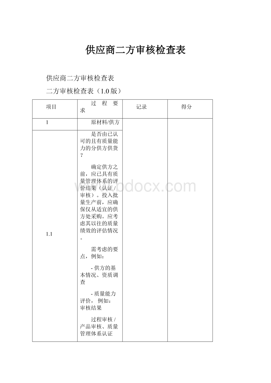 供应商二方审核检查表.docx