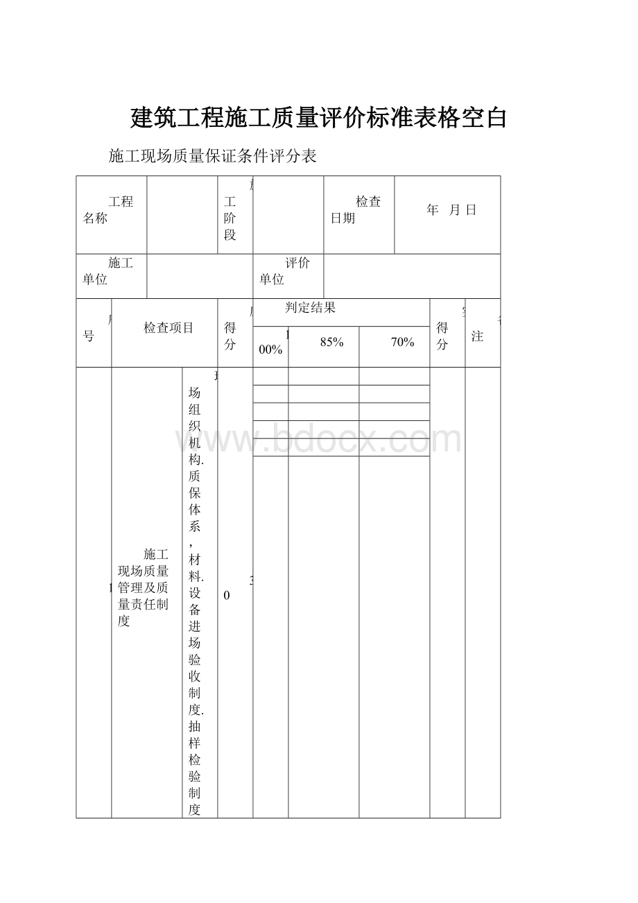 建筑工程施工质量评价标准表格空白Word文档下载推荐.docx_第1页