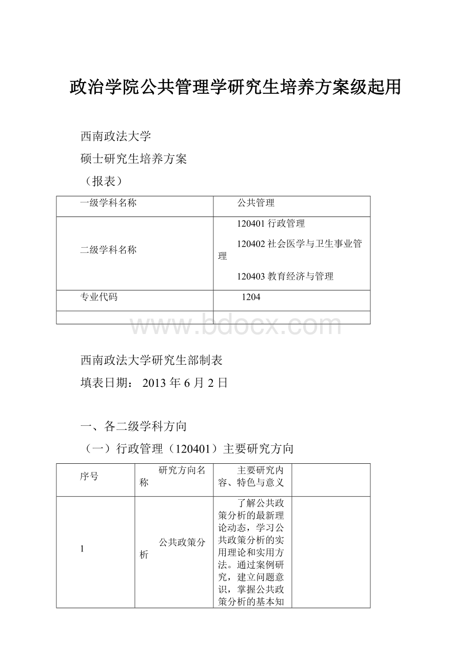 政治学院公共管理学研究生培养方案级起用.docx