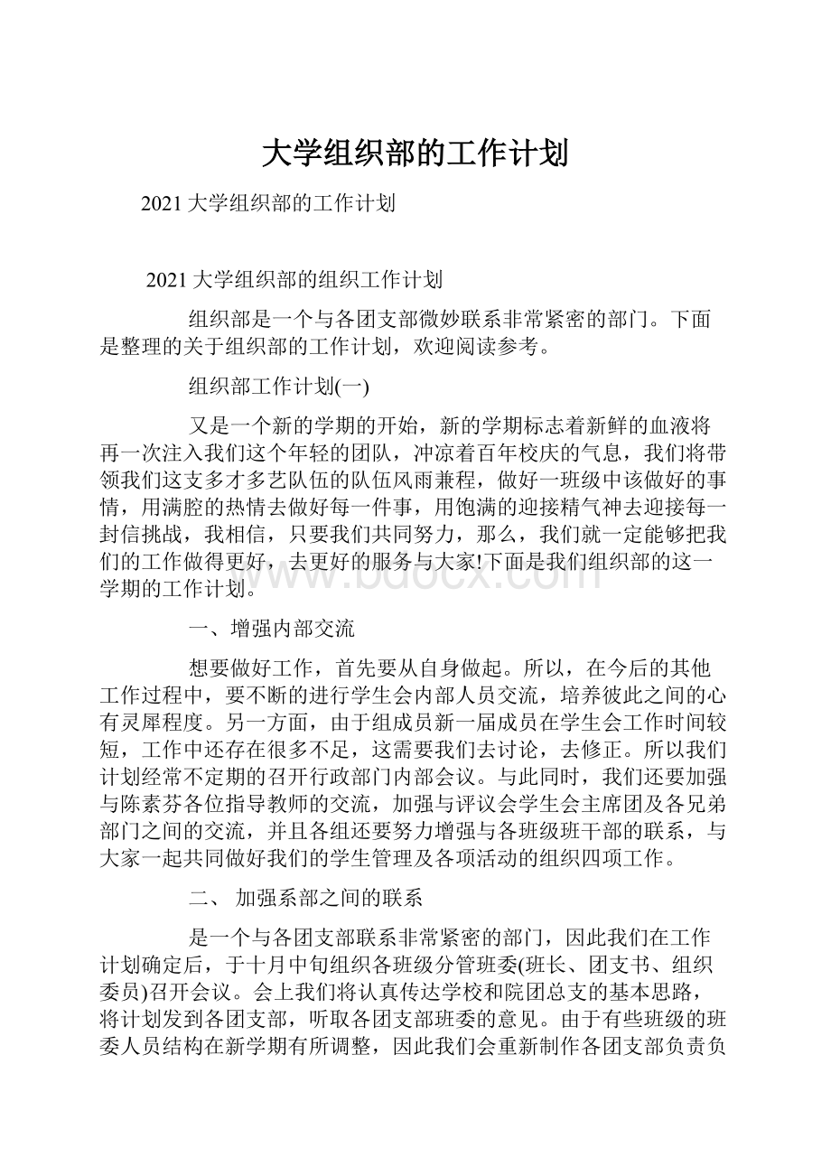 大学组织部的工作计划Word文档格式.docx_第1页