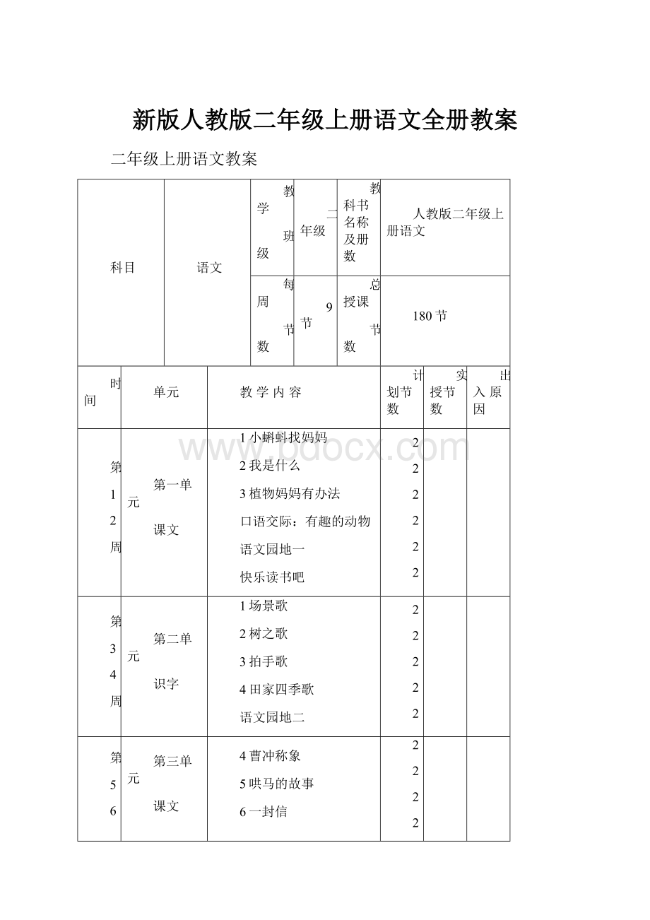 新版人教版二年级上册语文全册教案Word文档下载推荐.docx