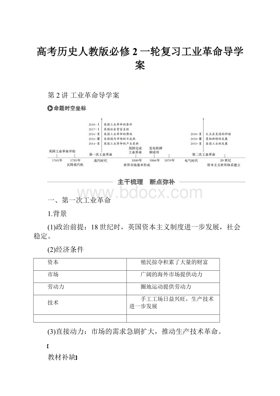 高考历史人教版必修2一轮复习工业革命导学案.docx