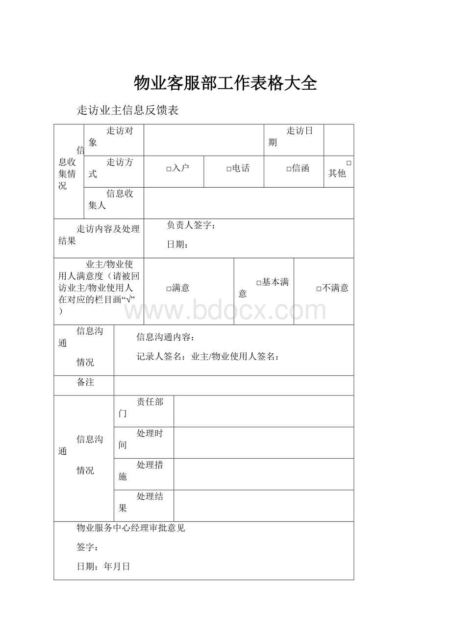 物业客服部工作表格大全Word格式.docx