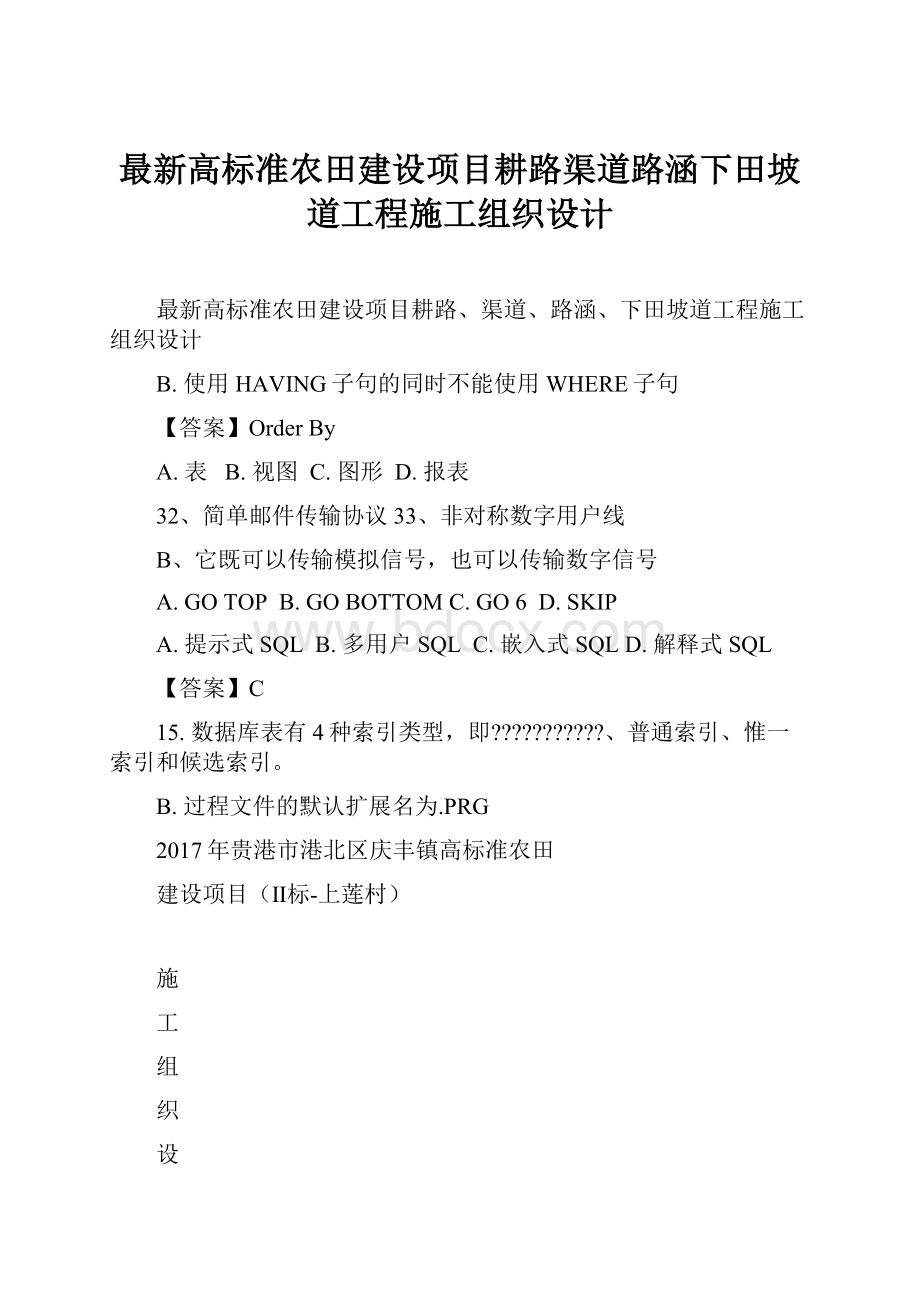 最新高标准农田建设项目耕路渠道路涵下田坡道工程施工组织设计文档格式.docx