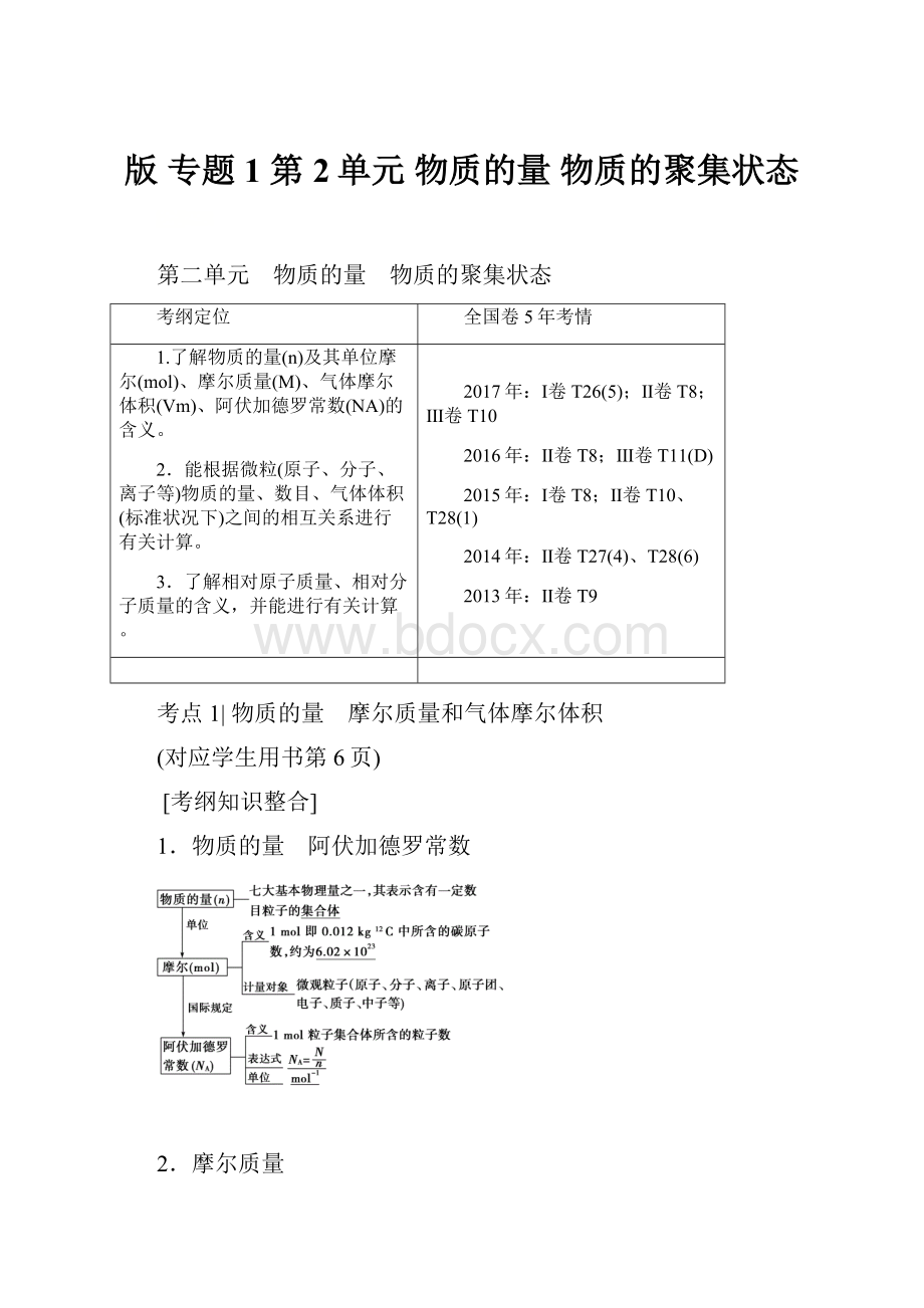 版 专题1 第2单元 物质的量 物质的聚集状态Word下载.docx_第1页