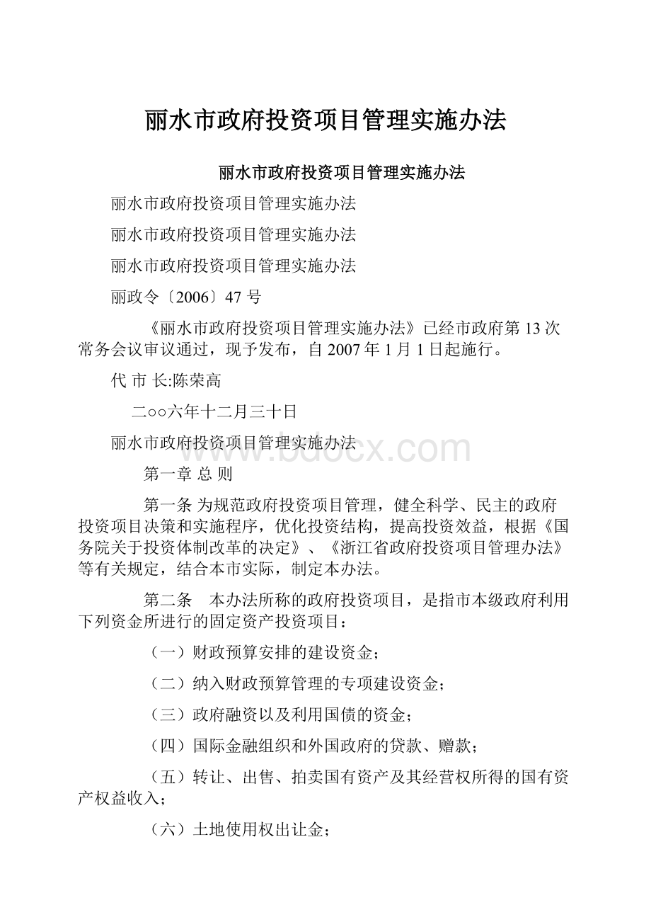 丽水市政府投资项目管理实施办法文档格式.docx