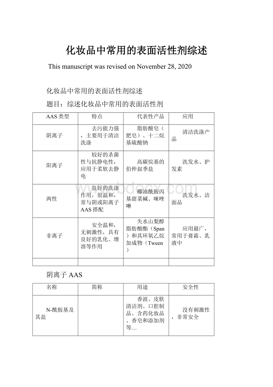 化妆品中常用的表面活性剂综述.docx