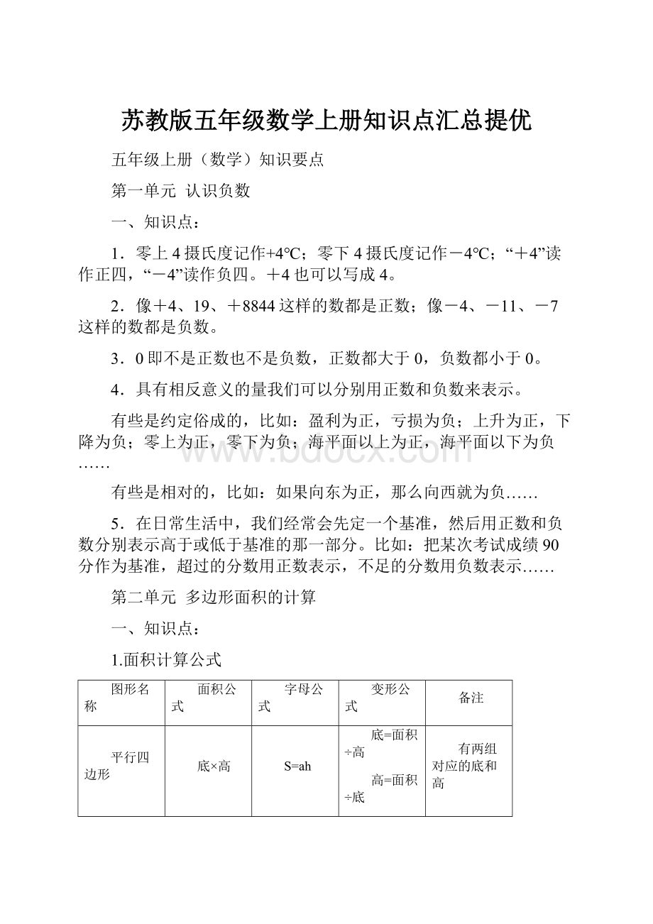 苏教版五年级数学上册知识点汇总提优.docx