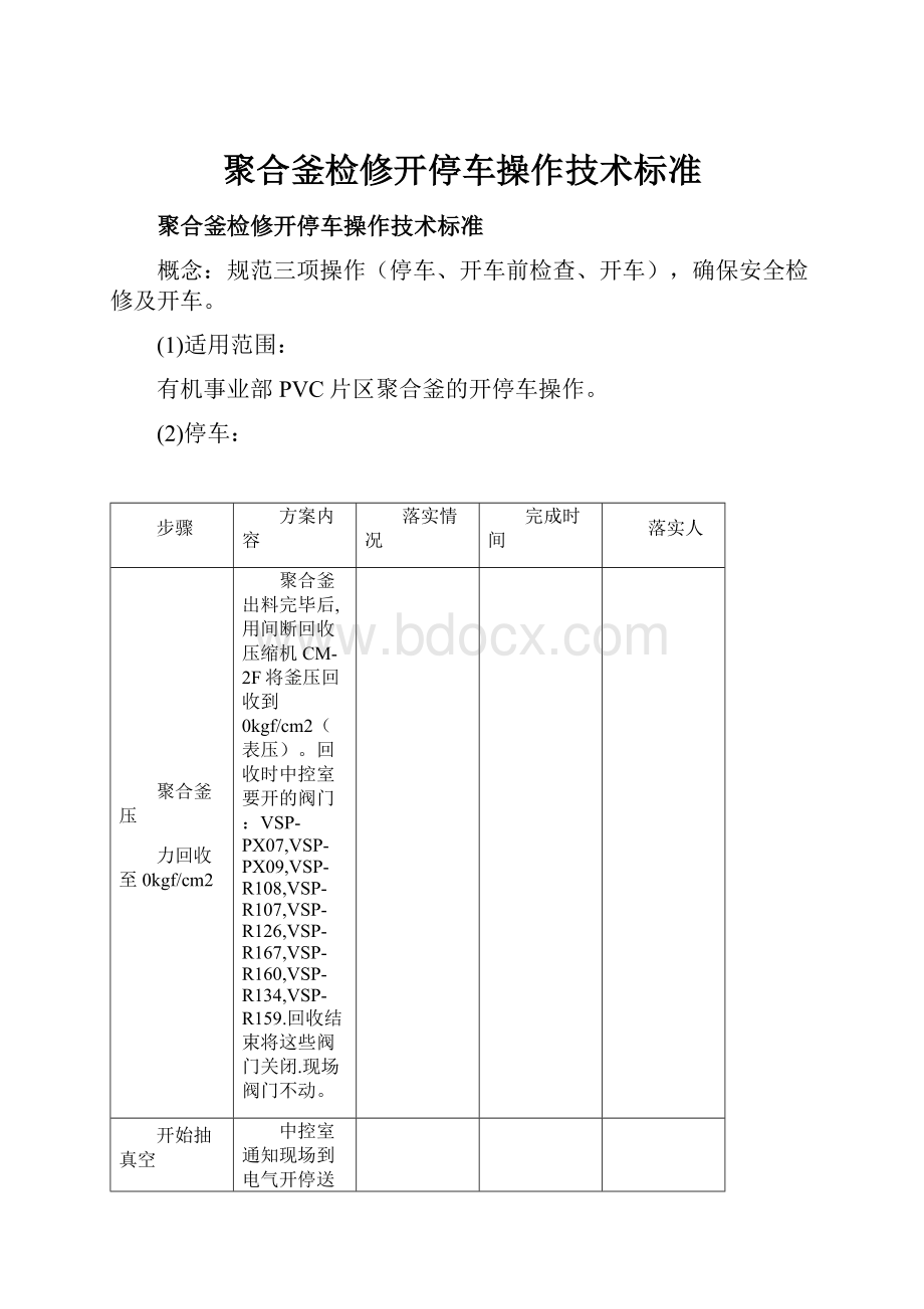 聚合釜检修开停车操作技术标准Word文档下载推荐.docx_第1页