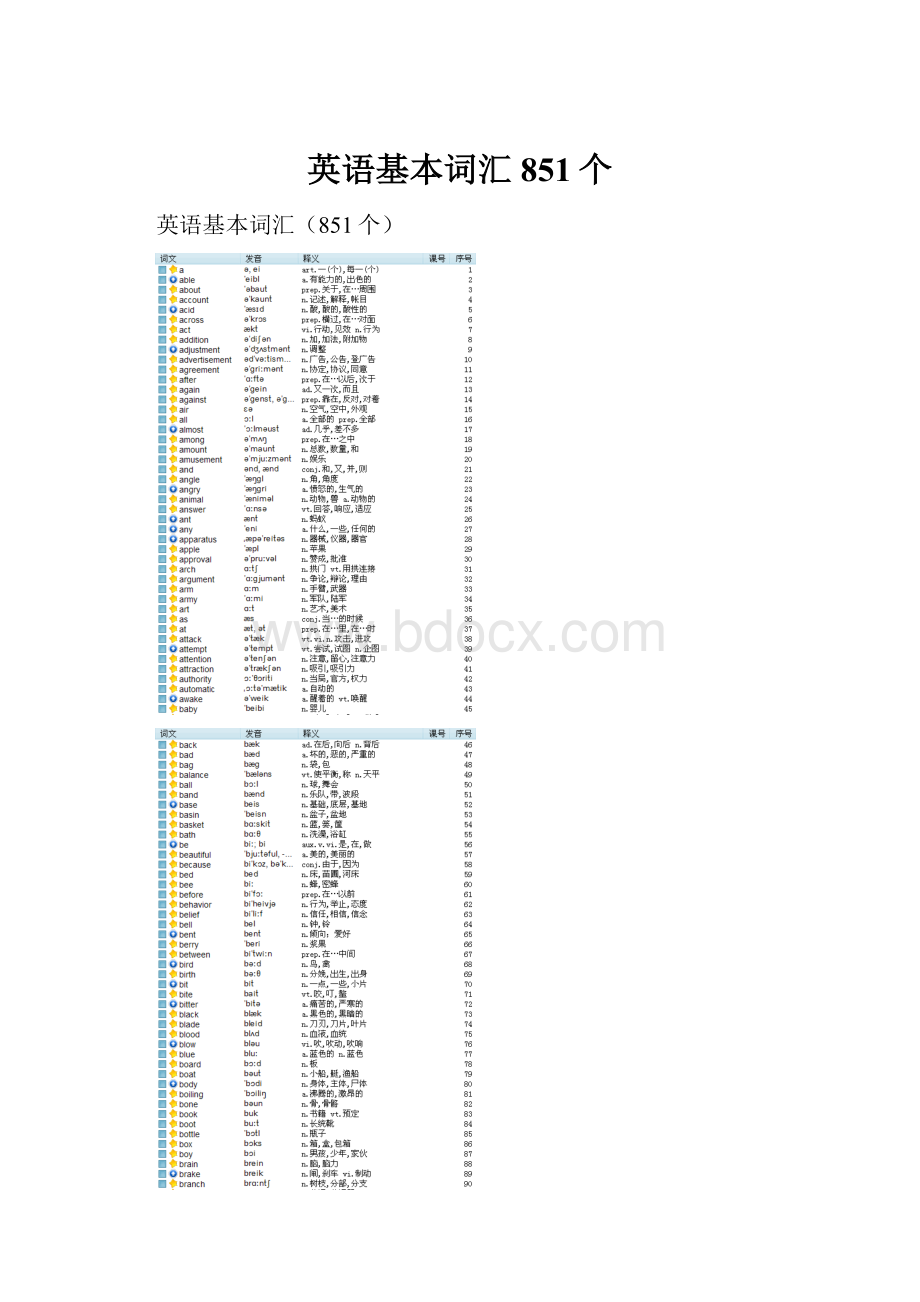 英语基本词汇851个Word格式文档下载.docx