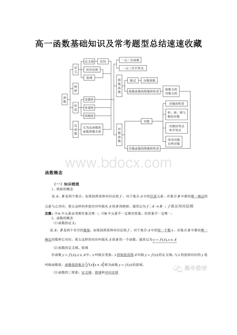 高一函数基础知识及常考题型总结速速收藏.docx