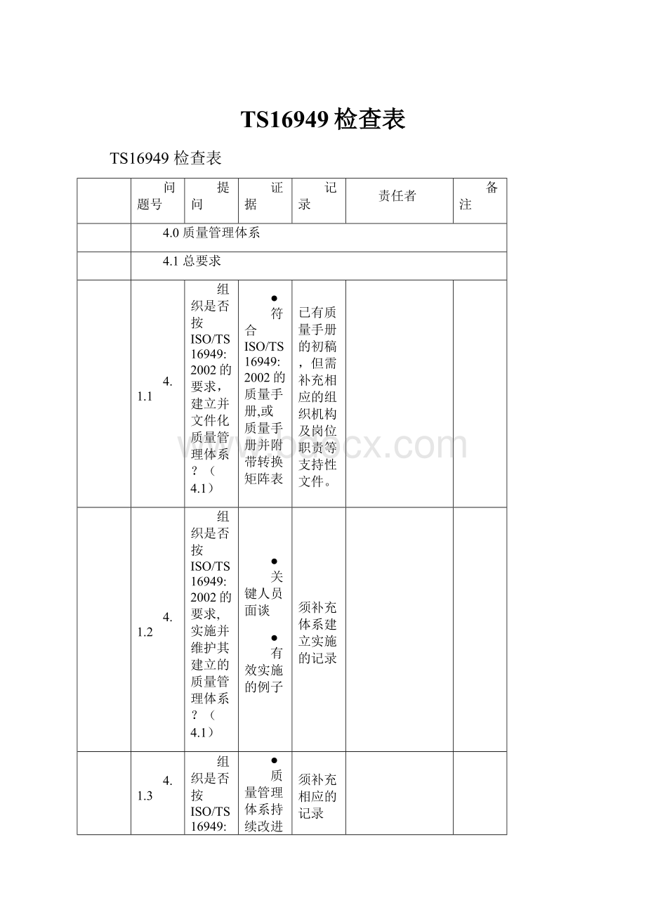 TS16949检查表Word下载.docx